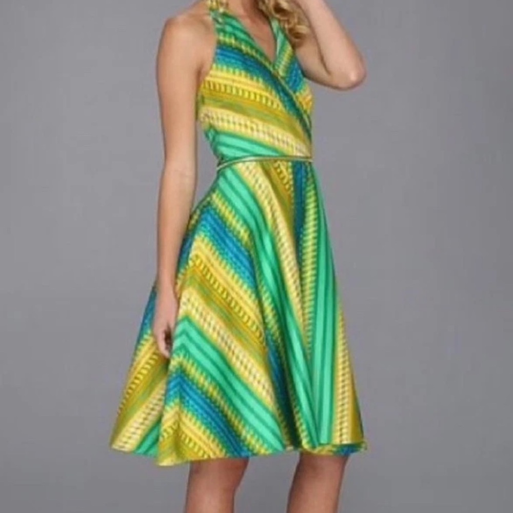Vibrant Green and Yellow Halter Dress Calvin Klein size 8 new